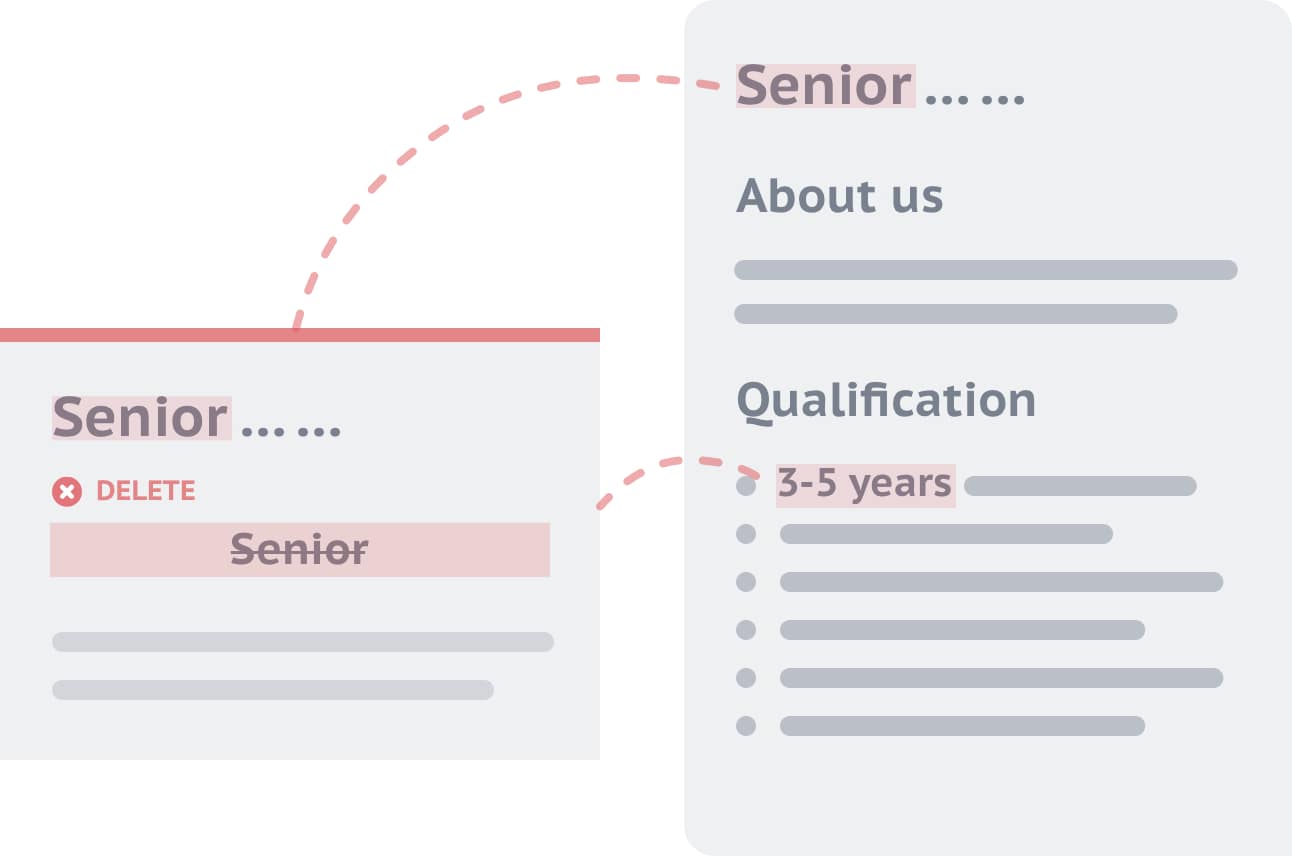 Digital rendering showing a title comparison in a job description and a resume. 