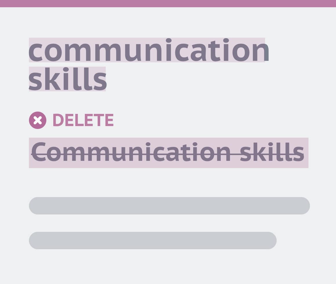 Digital rendering of language analytics software guidance: delete "communication skills," an unnecessary soft skill.