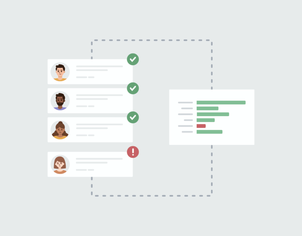 Digital drawing of recruiting analytics on a problem at the interview stage of a hiring process.