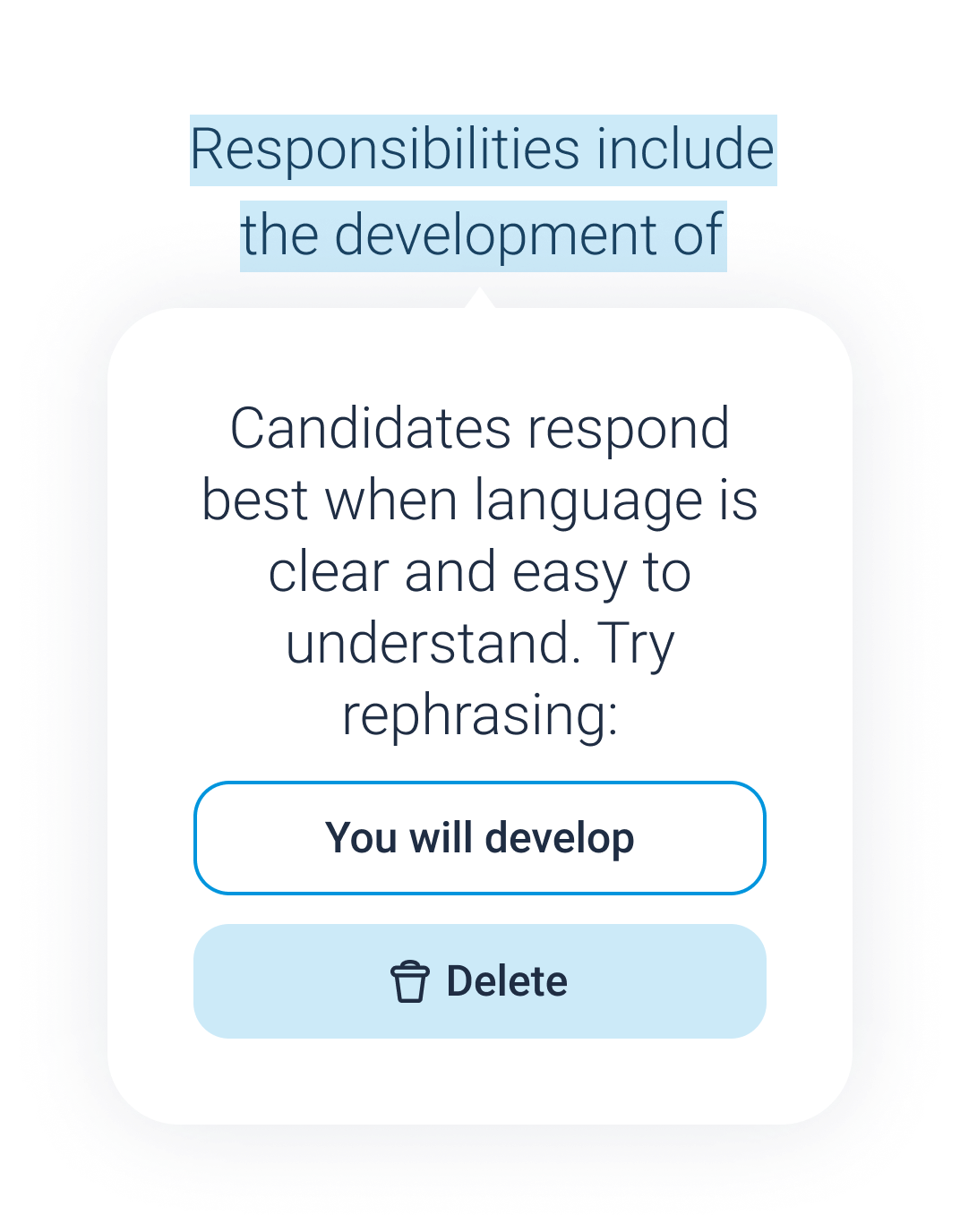 Image of guidance in Datapeople's language analytics platform.