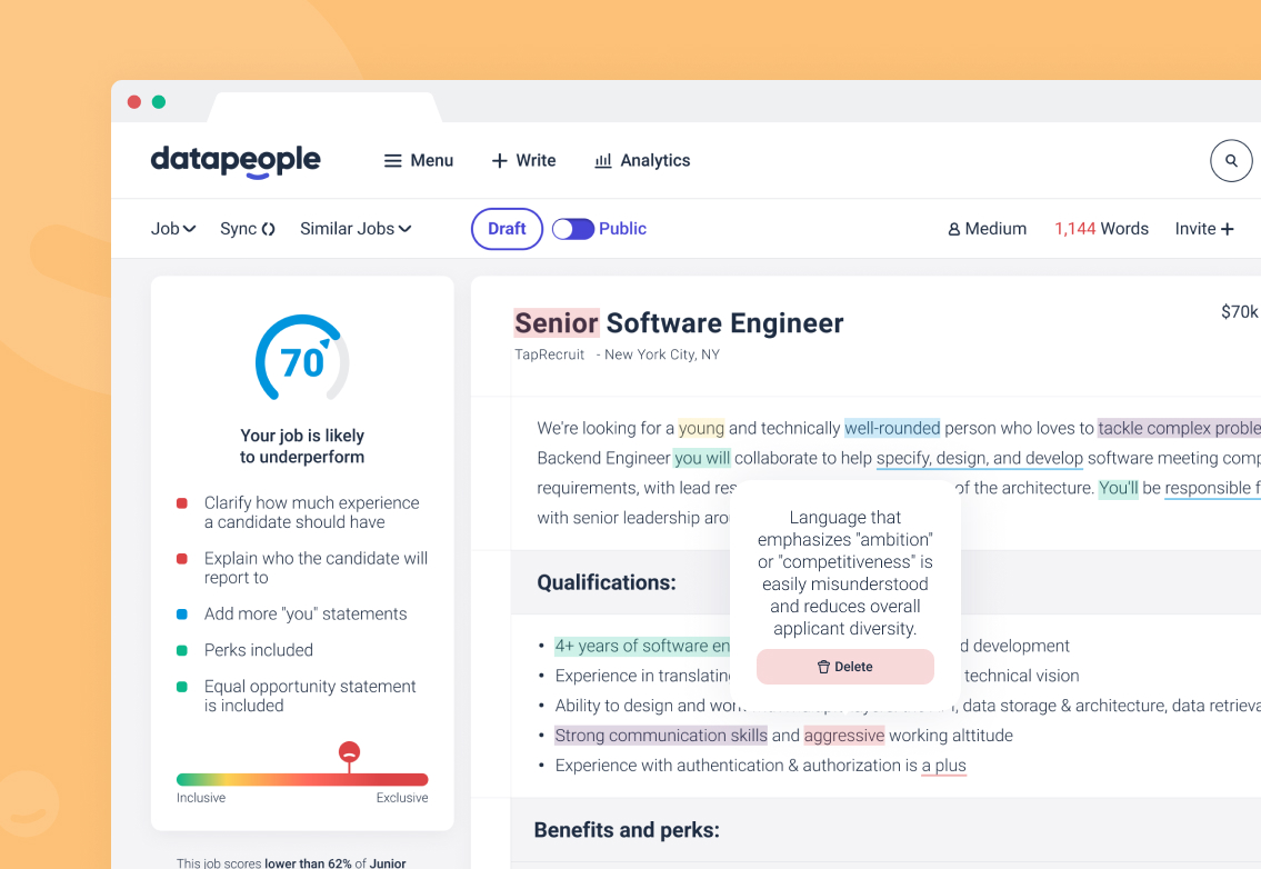 Screenshot of Datapeople's job post templates.