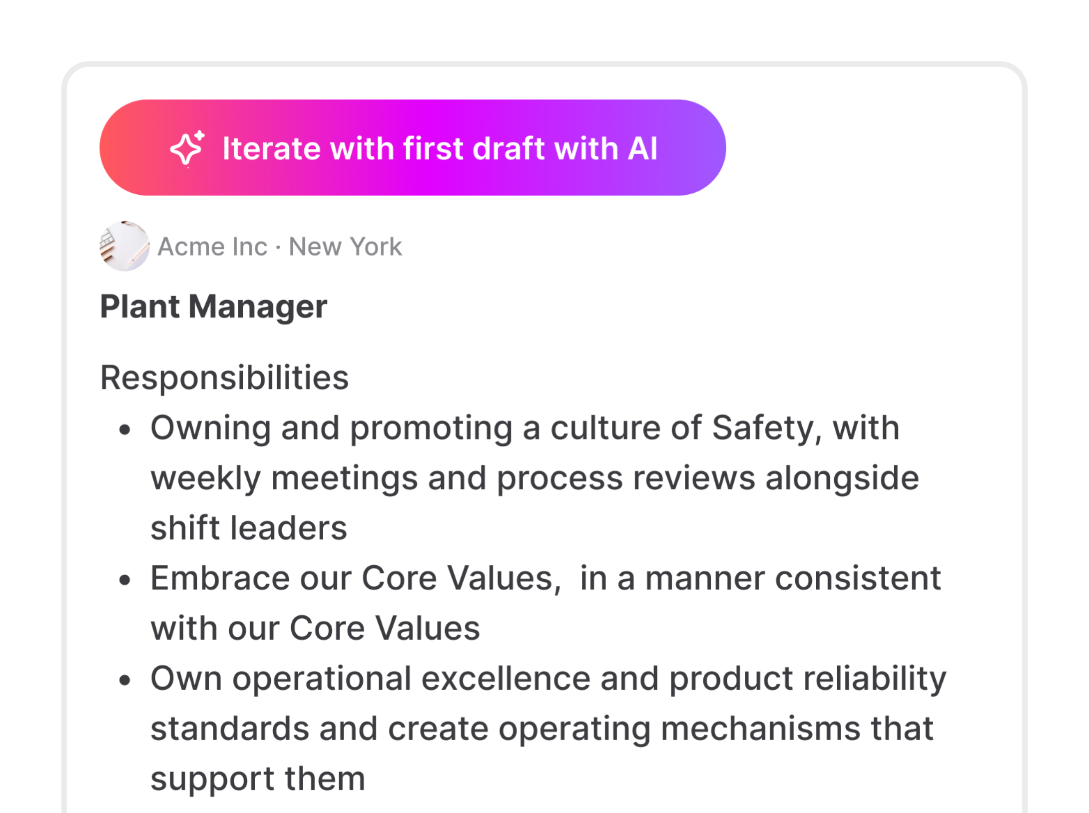 This image shows the ability to embrace talent-trained AI to enrich a draft job post